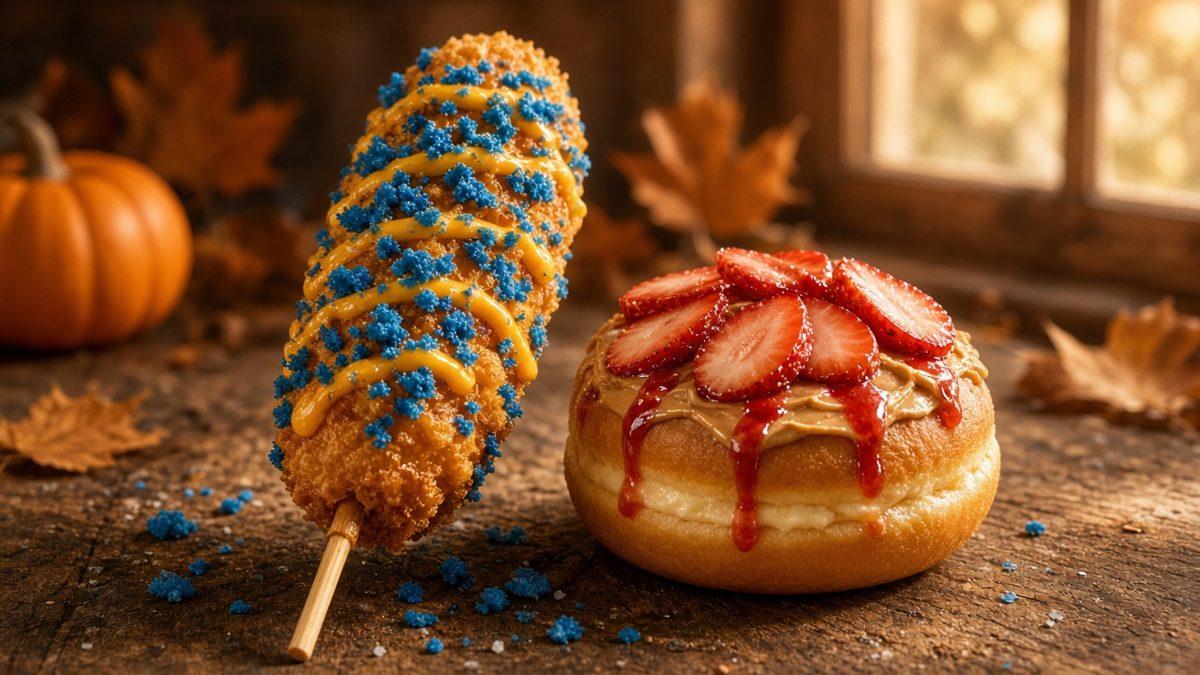 Fall Seasonal Menu: The Blue Takis Corn Dog and Two Peanut Butter Donuts